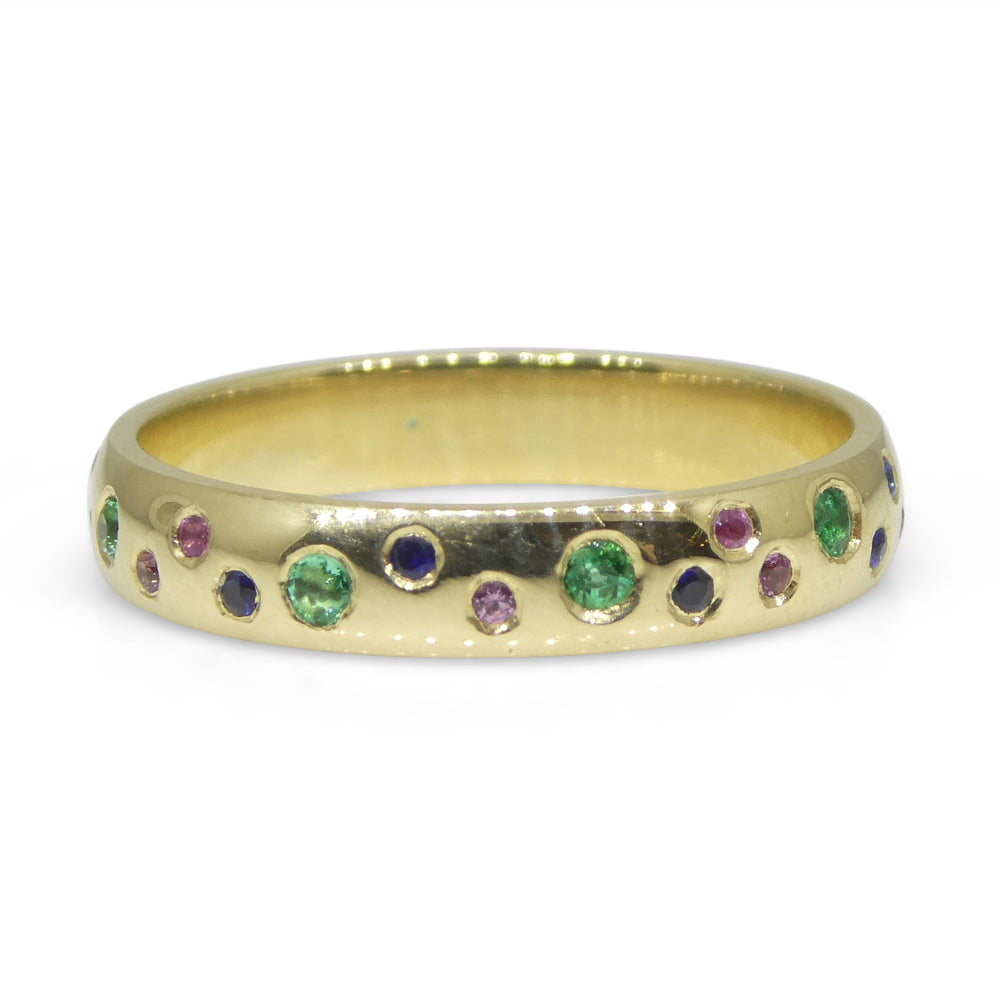 0.21ct Emerald & Sapphire Starry Sky Band Ring set in 14k Yellow Gold - Skyjems Wholesale Gemstones