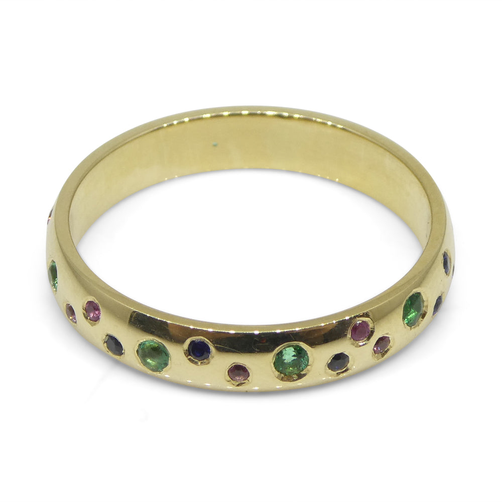 0.21ct Emerald & Sapphire Starry Sky Band Ring set in 14k Yellow Gold - Skyjems Wholesale Gemstones