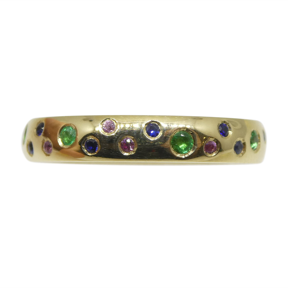 0.21ct Emerald & Sapphire Starry Sky Band Ring set in 14k Yellow Gold - Skyjems Wholesale Gemstones