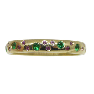 0.40ct Emerald & Pink Sapphire Starry Sky Band Ring set in 14k Yellow Gold - Skyjems Wholesale Gemstones