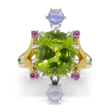 7.73ct Peridot, Sapphire, Ruby & Diamond Cocktail Ring set in 14k Yellow and White Gold - Skyjems Wholesale Gemstones