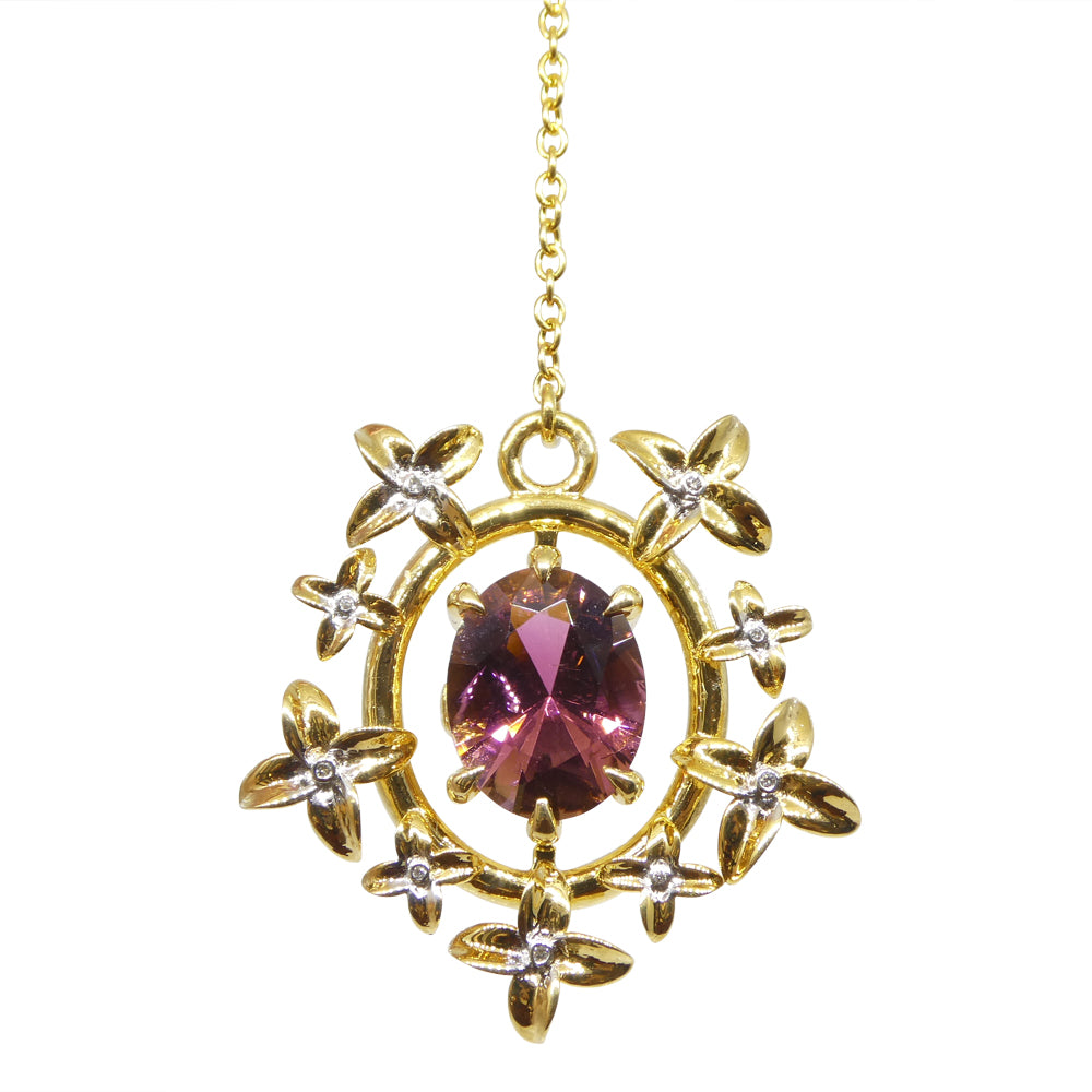 2.91ct Pink Tourmaline, Diamond Pendant set in 14k Yellow Gold, designed by Bella Jang - Skyjems Wholesale Gemstones