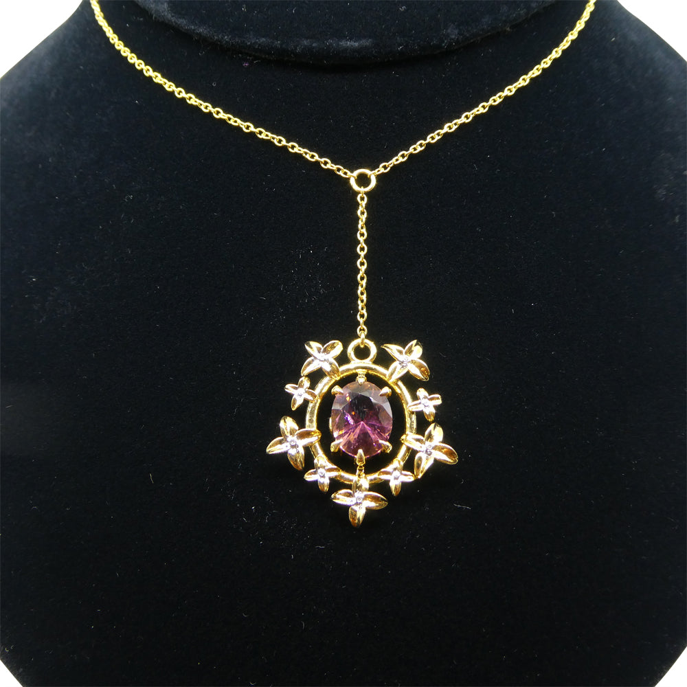 2.91ct Pink Tourmaline, Diamond Pendant set in 14k Yellow Gold, designed by Bella Jang - Skyjems Wholesale Gemstones