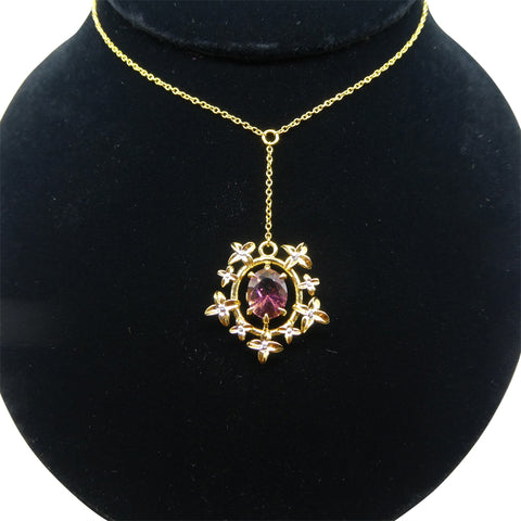 2.91ct Pink Tourmaline, Diamond Pendant set in 14k Yellow Gold, designed by Bella Jang