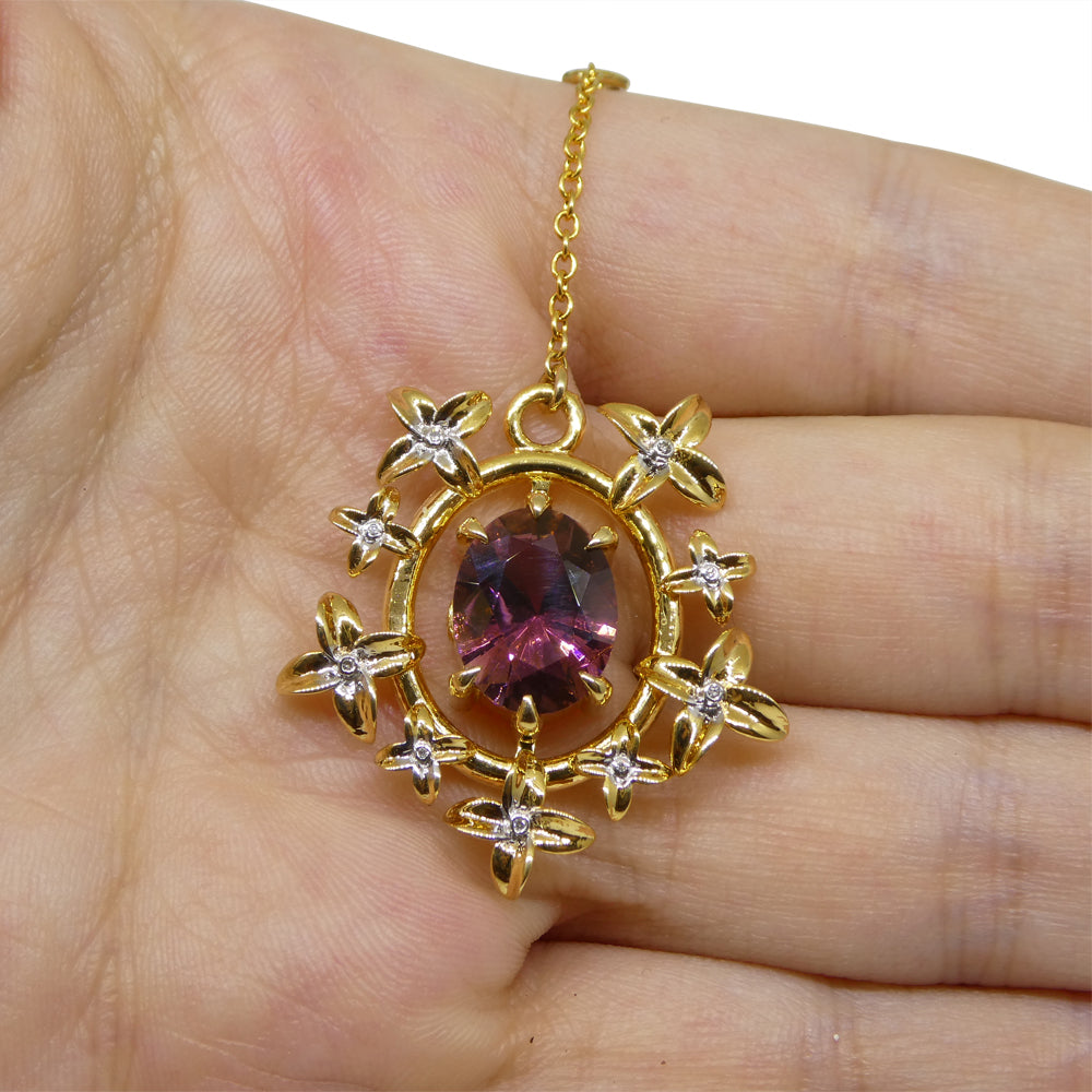 2.91ct Pink Tourmaline, Diamond Pendant set in 14k Yellow Gold, designed by Bella Jang - Skyjems Wholesale Gemstones