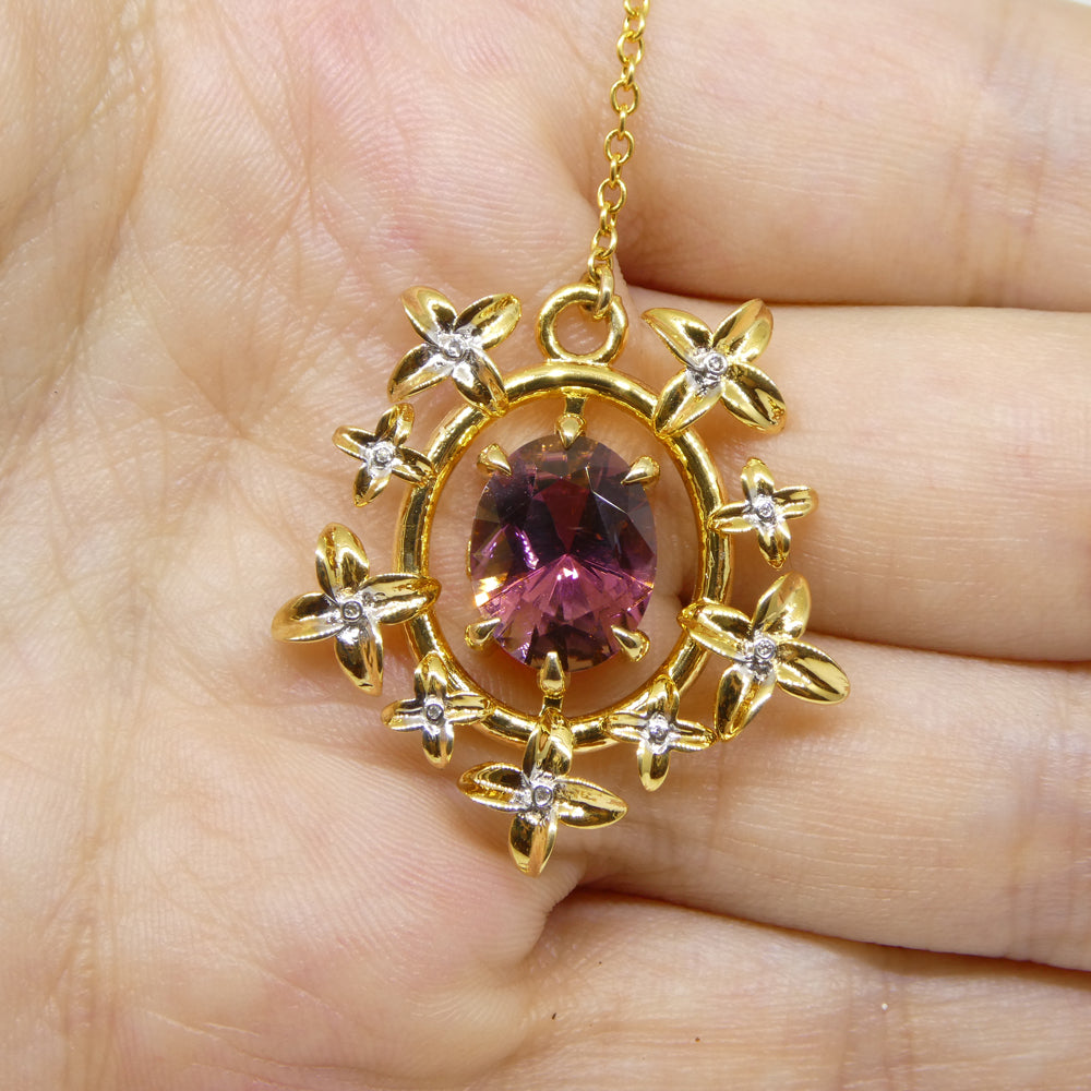 2.91ct Pink Tourmaline, Diamond Pendant set in 14k Yellow Gold, designed by Bella Jang - Skyjems Wholesale Gemstones