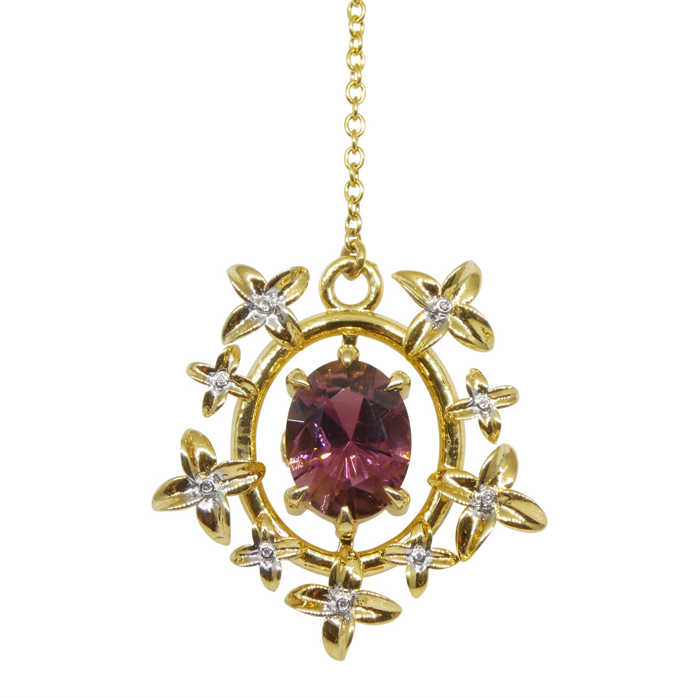 2.91ct Pink Tourmaline, Diamond Pendant set in 14k Yellow Gold, designed by Bella Jang - Skyjems Wholesale Gemstones