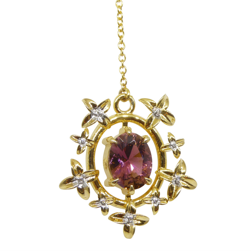 2.91ct Pink Tourmaline, Diamond Pendant set in 14k Yellow Gold, designed by Bella Jang - Skyjems Wholesale Gemstones