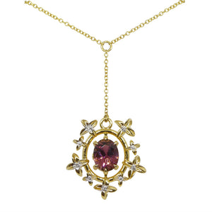 2.91ct Pink Tourmaline, Diamond Pendant set in 14k Yellow Gold, designed by Bella Jang - Skyjems Wholesale Gemstones