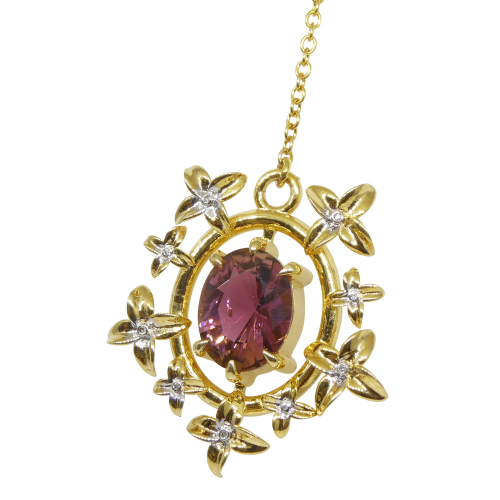 2.91ct Pink Tourmaline, Diamond Pendant set in 14k Yellow Gold, designed by Bella Jang - Skyjems Wholesale Gemstones