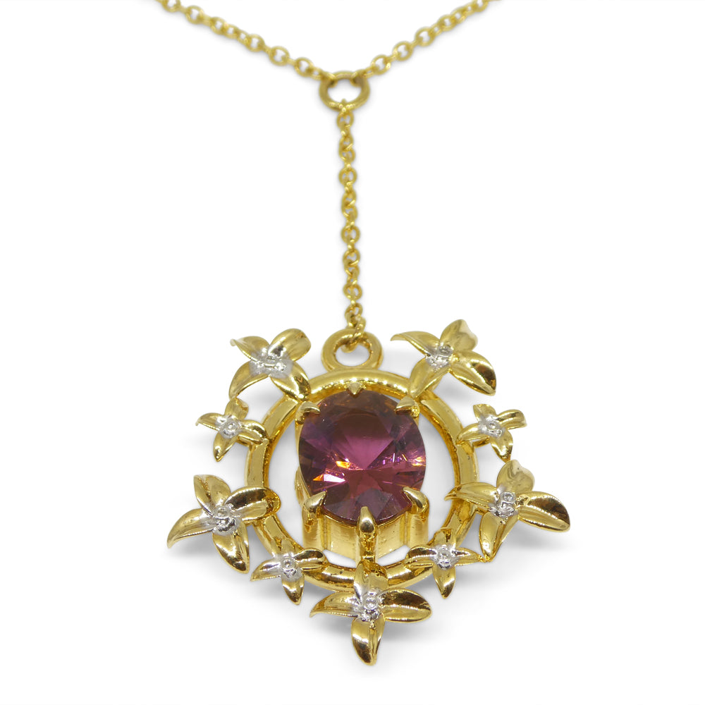 2.91ct Pink Tourmaline, Diamond Pendant set in 14k Yellow Gold, designed by Bella Jang - Skyjems Wholesale Gemstones