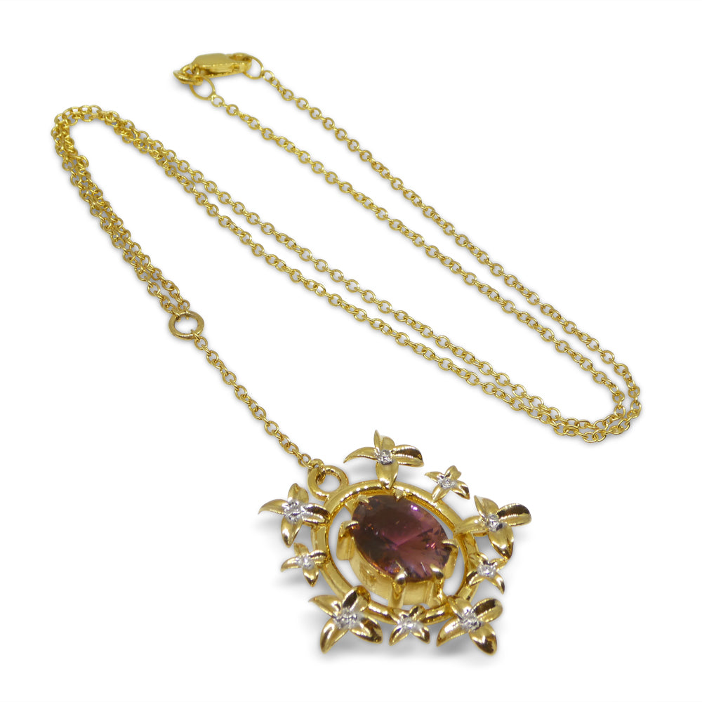 2.91ct Pink Tourmaline, Diamond Pendant set in 14k Yellow Gold, designed by Bella Jang - Skyjems Wholesale Gemstones