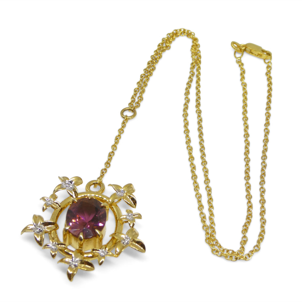 2.91ct Pink Tourmaline, Diamond Pendant set in 14k Yellow Gold, designed by Bella Jang - Skyjems Wholesale Gemstones