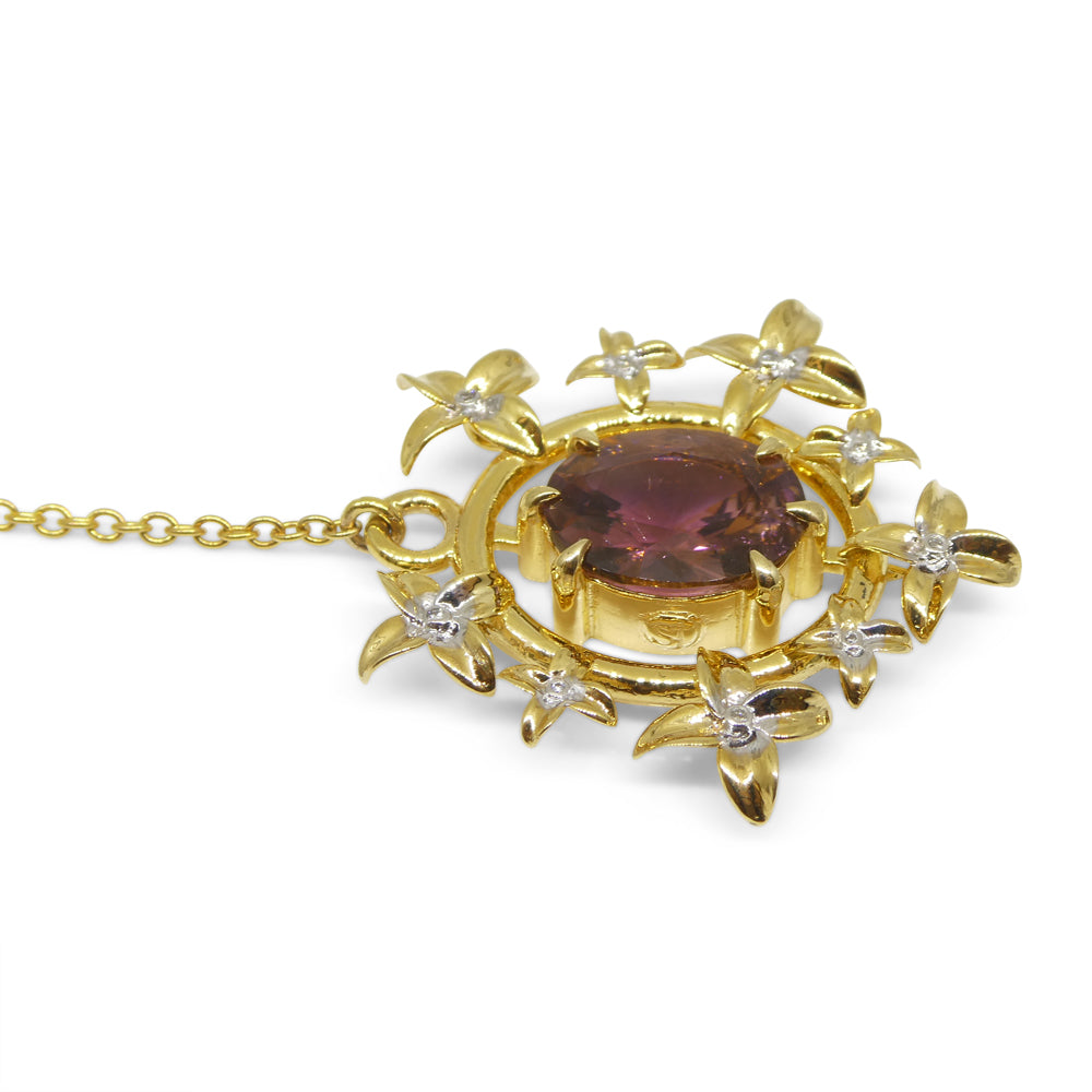 2.91ct Pink Tourmaline, Diamond Pendant set in 14k Yellow Gold, designed by Bella Jang - Skyjems Wholesale Gemstones