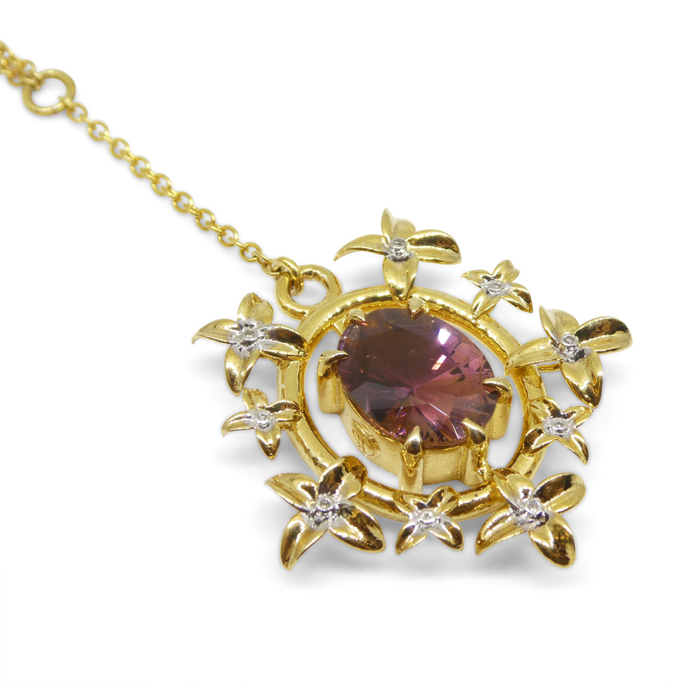 2.91ct Pink Tourmaline, Diamond Pendant set in 14k Yellow Gold, designed by Bella Jang - Skyjems Wholesale Gemstones