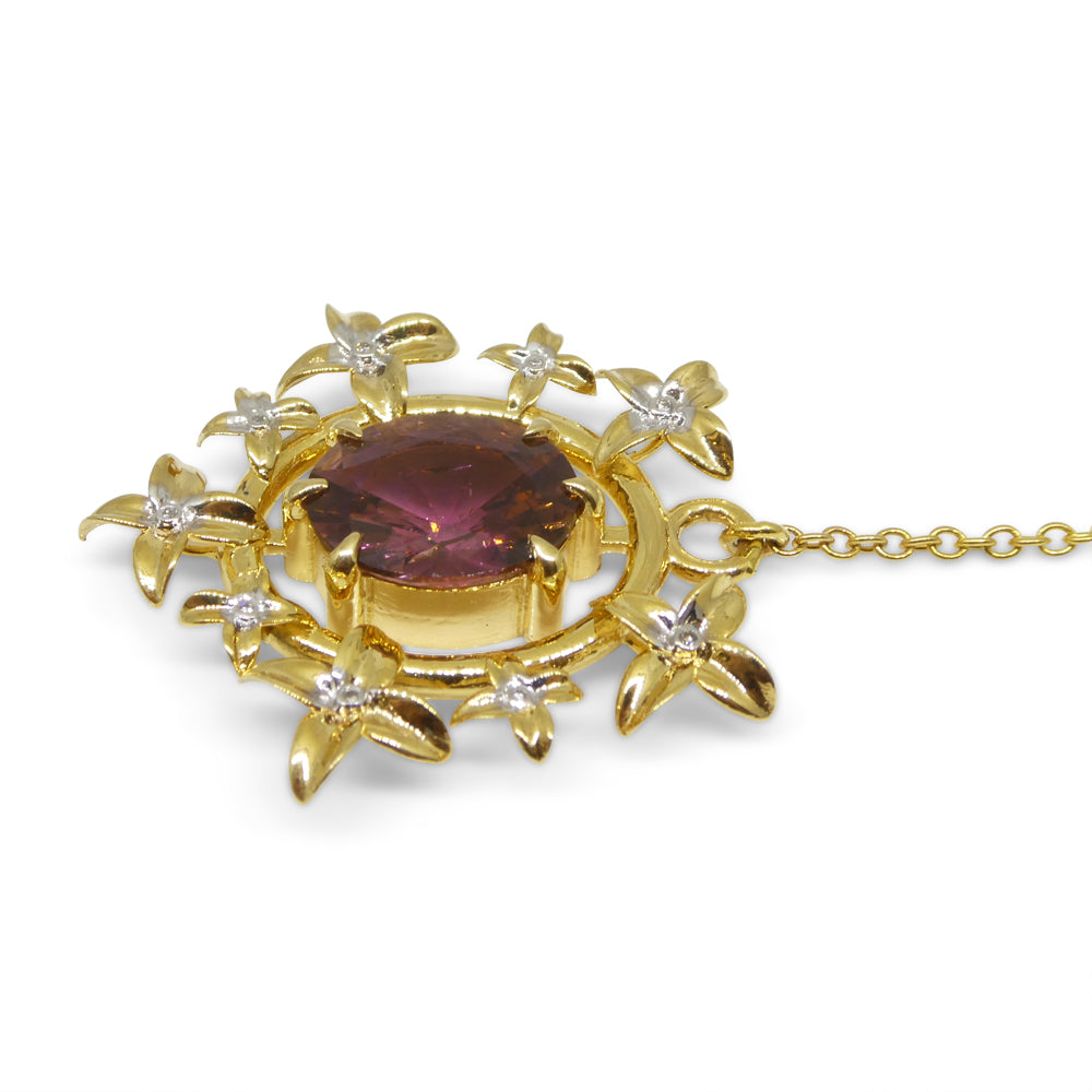 2.91ct Pink Tourmaline, Diamond Pendant set in 14k Yellow Gold, designed by Bella Jang - Skyjems Wholesale Gemstones