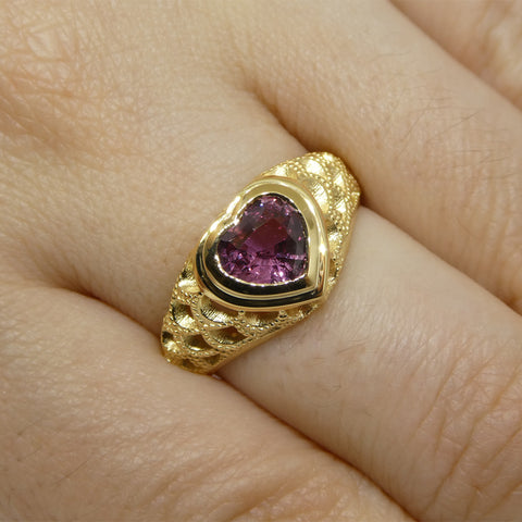 1.15ct Heart Shape Pink Sapphire Filigree Statement or Engagement Ring set in 18k Yellow Gold