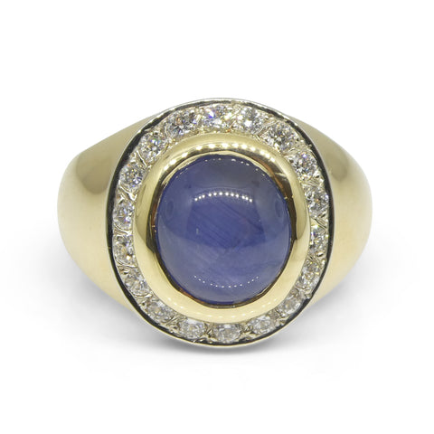 6.42ct Blue Star Sapphire, Diamond Gent's Ring set in 14k Yellow & White Gold