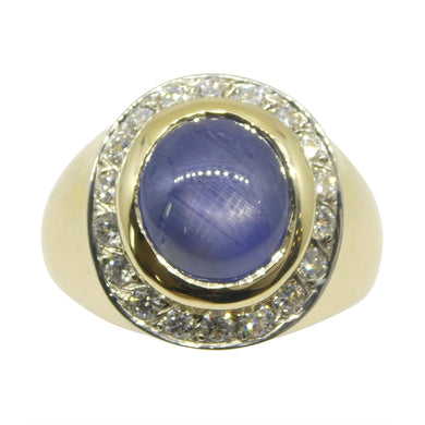 6.42ct Blue Star Sapphire, Diamond Gent's Ring set in 14k Yellow & White Gold - Skyjems Wholesale Gemstones