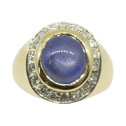 6.42ct Blue Star Sapphire, Diamond Gent's Ring set in 14k Yellow & White Gold