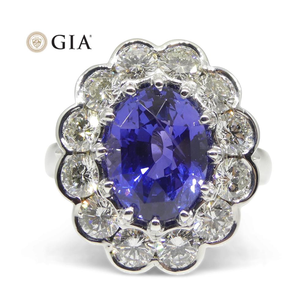 Fine Quality 4.64ct GIA Certified Color Change Sapphire & Diamond Scallop Ring in 18kt White Gold - Skyjems Wholesale Gemstones