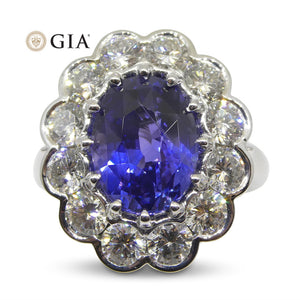 Fine Quality 4.64ct GIA Certified Color Change Sapphire & Diamond Scallop Ring in 18kt White Gold - Skyjems Wholesale Gemstones