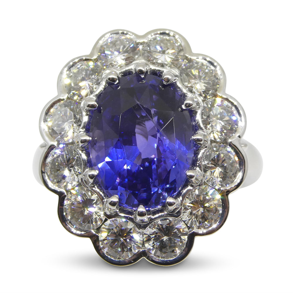 Fine Quality 4.64ct GIA Certified Color Change Sapphire & Diamond Scallop Ring in 18kt White Gold - Skyjems Wholesale Gemstones