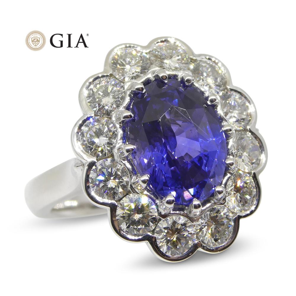 Fine Quality 4.64ct GIA Certified Color Change Sapphire & Diamond Scallop Ring in 18kt White Gold - Skyjems Wholesale Gemstones