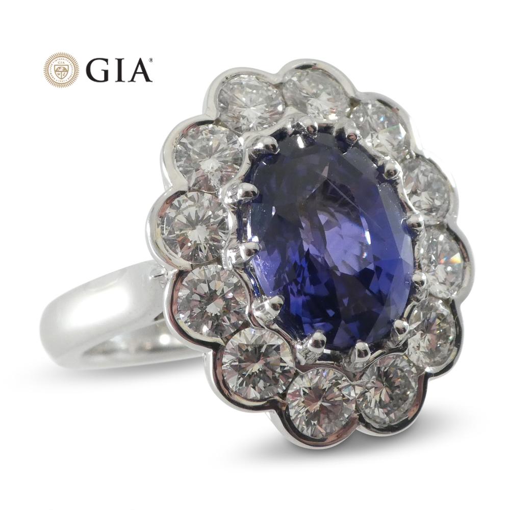 Fine Quality 4.64ct GIA Certified Color Change Sapphire & Diamond Scallop Ring in 18kt White Gold - Skyjems Wholesale Gemstones