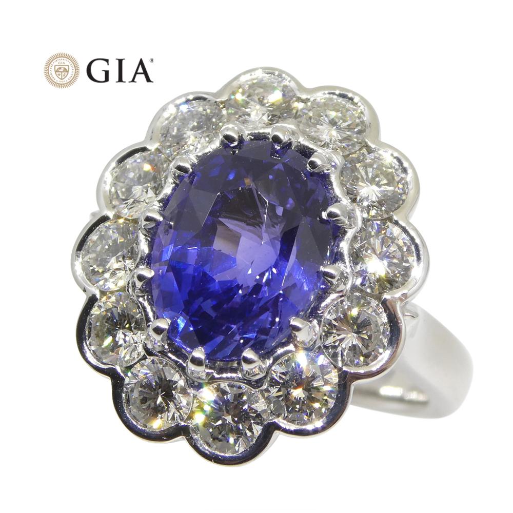 Fine Quality 4.64ct GIA Certified Color Change Sapphire & Diamond Scallop Ring in 18kt White Gold - Skyjems Wholesale Gemstones