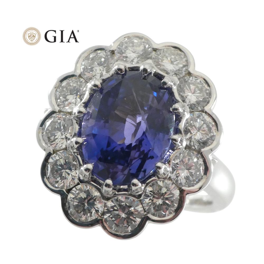 Fine Quality 4.64ct GIA Certified Color Change Sapphire & Diamond Scallop Ring in 18kt White Gold - Skyjems Wholesale Gemstones