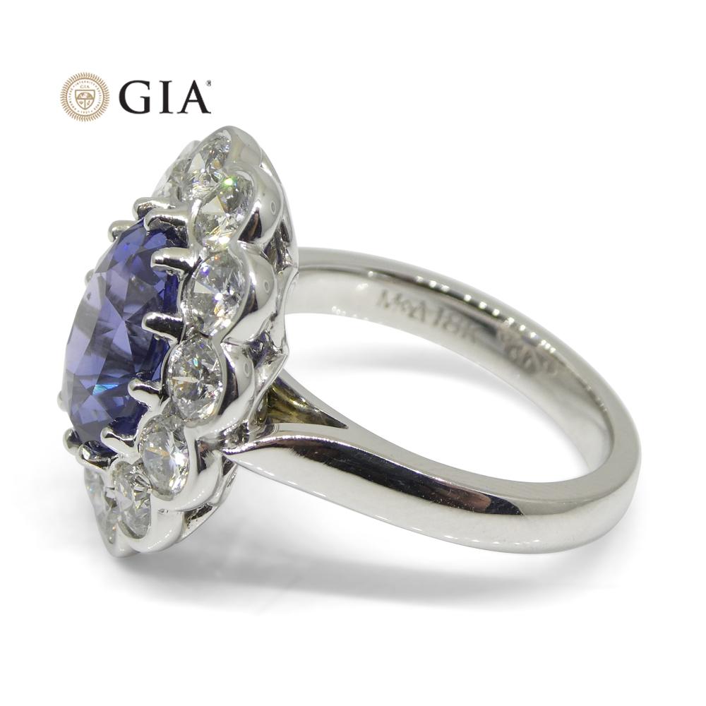 Fine Quality 4.64ct GIA Certified Color Change Sapphire & Diamond Scallop Ring in 18kt White Gold - Skyjems Wholesale Gemstones