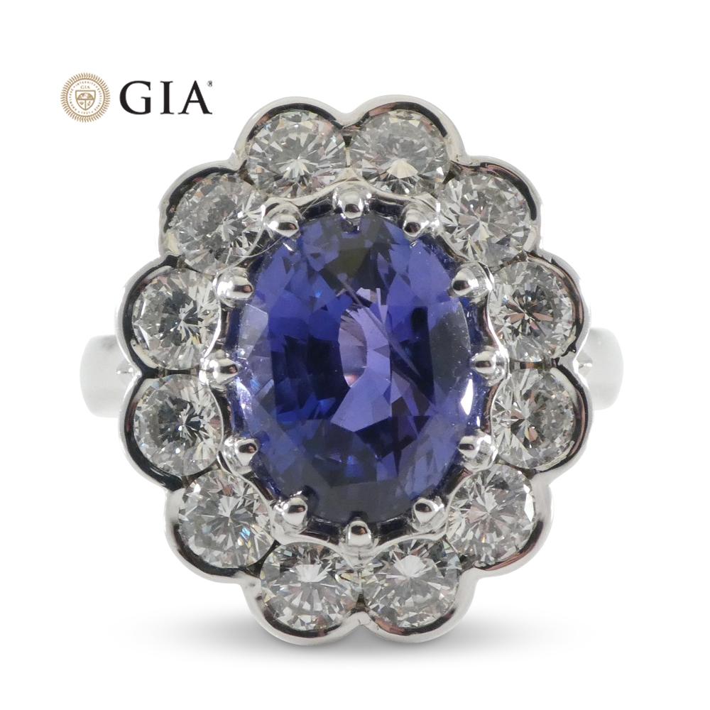 Fine Quality 4.64ct GIA Certified Color Change Sapphire & Diamond Scallop Ring in 18kt White Gold - Skyjems Wholesale Gemstones