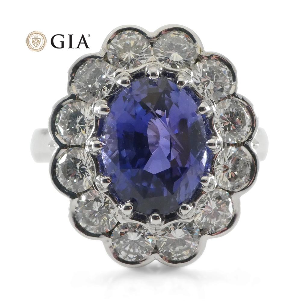 Fine Quality 4.64ct GIA Certified Color Change Sapphire & Diamond Scallop Ring in 18kt White Gold - Skyjems Wholesale Gemstones