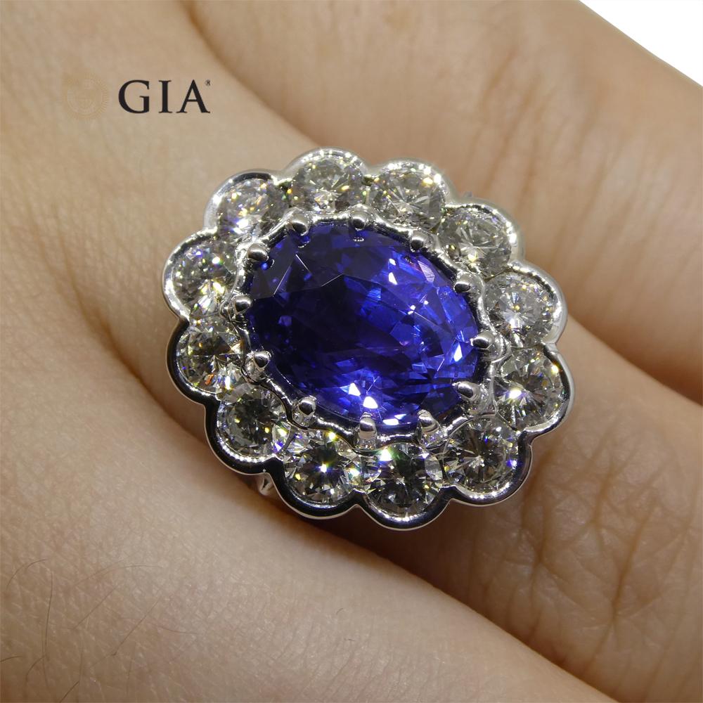 Fine Quality 4.64ct GIA Certified Color Change Sapphire & Diamond Scallop Ring in 18kt White Gold - Skyjems Wholesale Gemstones