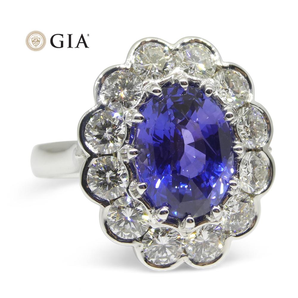 Fine Quality 4.64ct GIA Certified Color Change Sapphire & Diamond Scallop Ring in 18kt White Gold - Skyjems Wholesale Gemstones