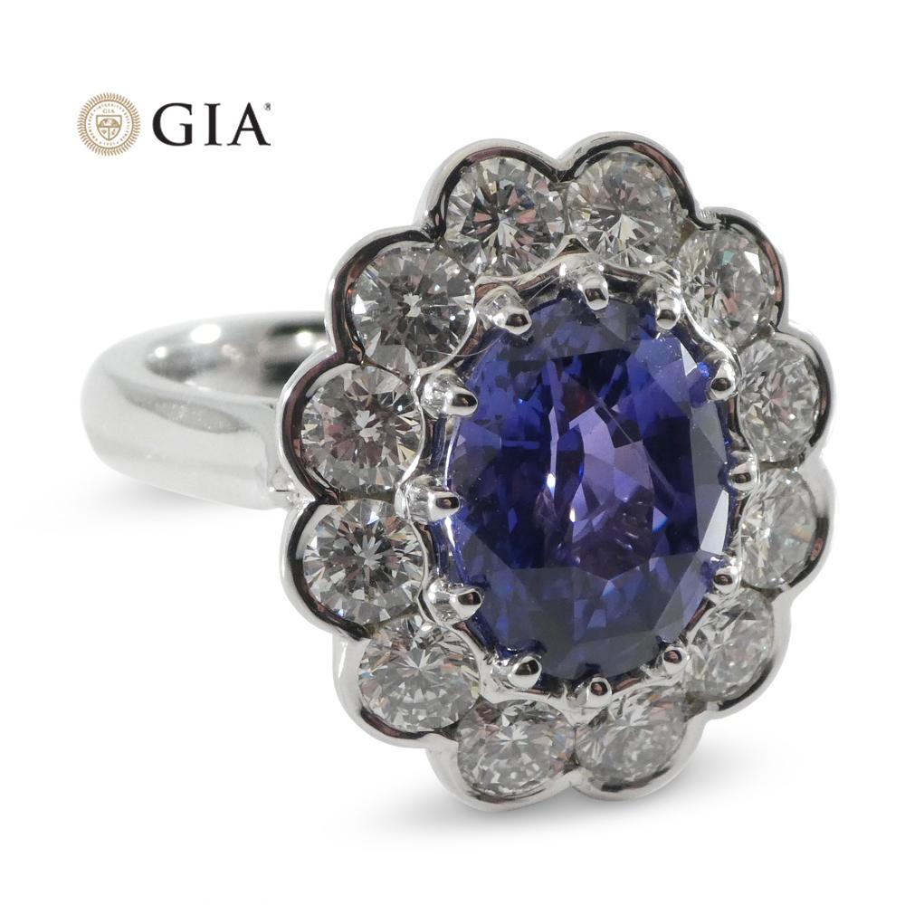 Fine Quality 4.64ct GIA Certified Color Change Sapphire & Diamond Scallop Ring in 18kt White Gold - Skyjems Wholesale Gemstones