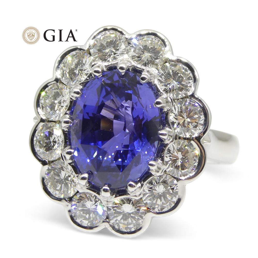 Fine Quality 4.64ct GIA Certified Color Change Sapphire & Diamond Scallop Ring in 18kt White Gold - Skyjems Wholesale Gemstones