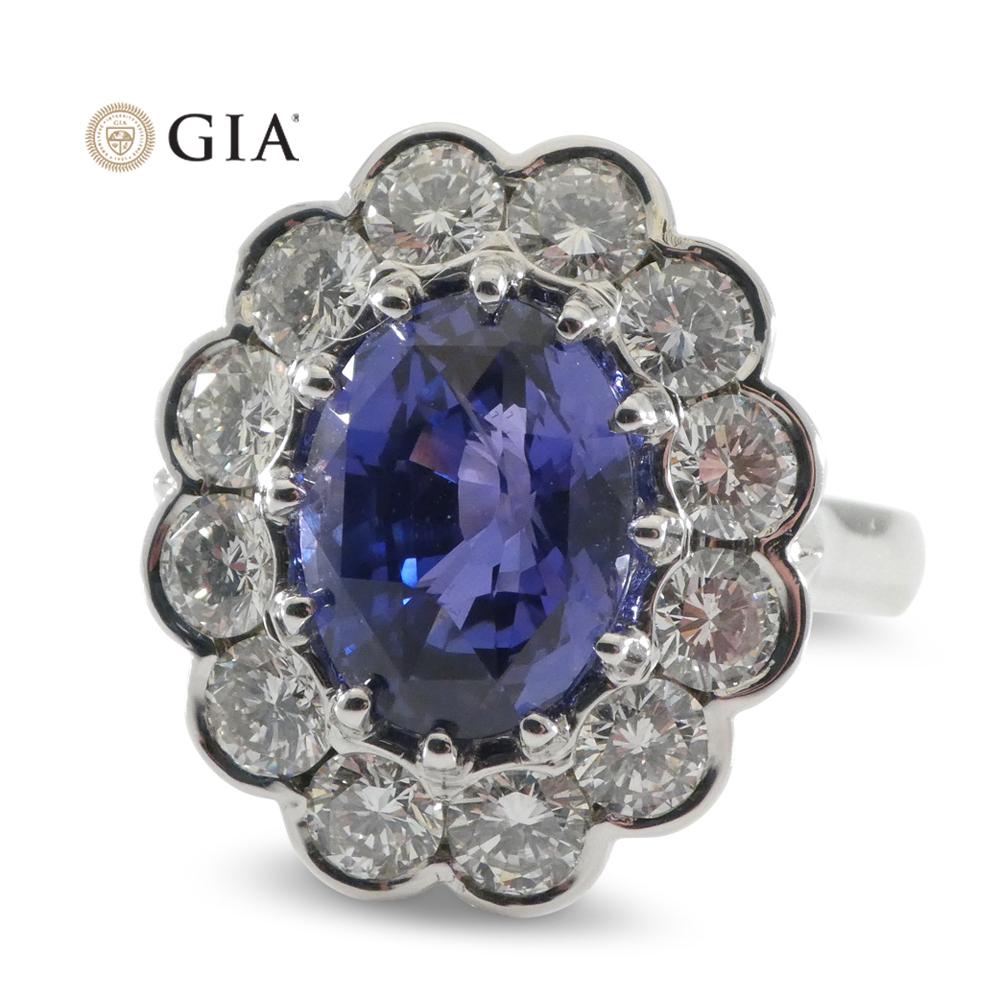 Fine Quality 4.64ct GIA Certified Color Change Sapphire & Diamond Scallop Ring in 18kt White Gold - Skyjems Wholesale Gemstones