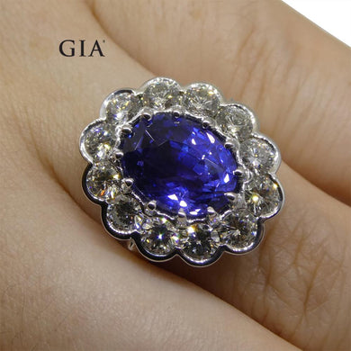 Fine Quality 4.64ct GIA Certified Color Change Sapphire & Diamond Scallop Ring in 18kt White Gold - Skyjems Wholesale Gemstones