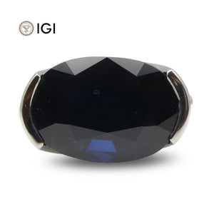 Fine Quality 12.21ct IGI Certified Unheated Blue Sapphire & Diamond Ring in 18kt White Gold - Skyjems Wholesale Gemstones