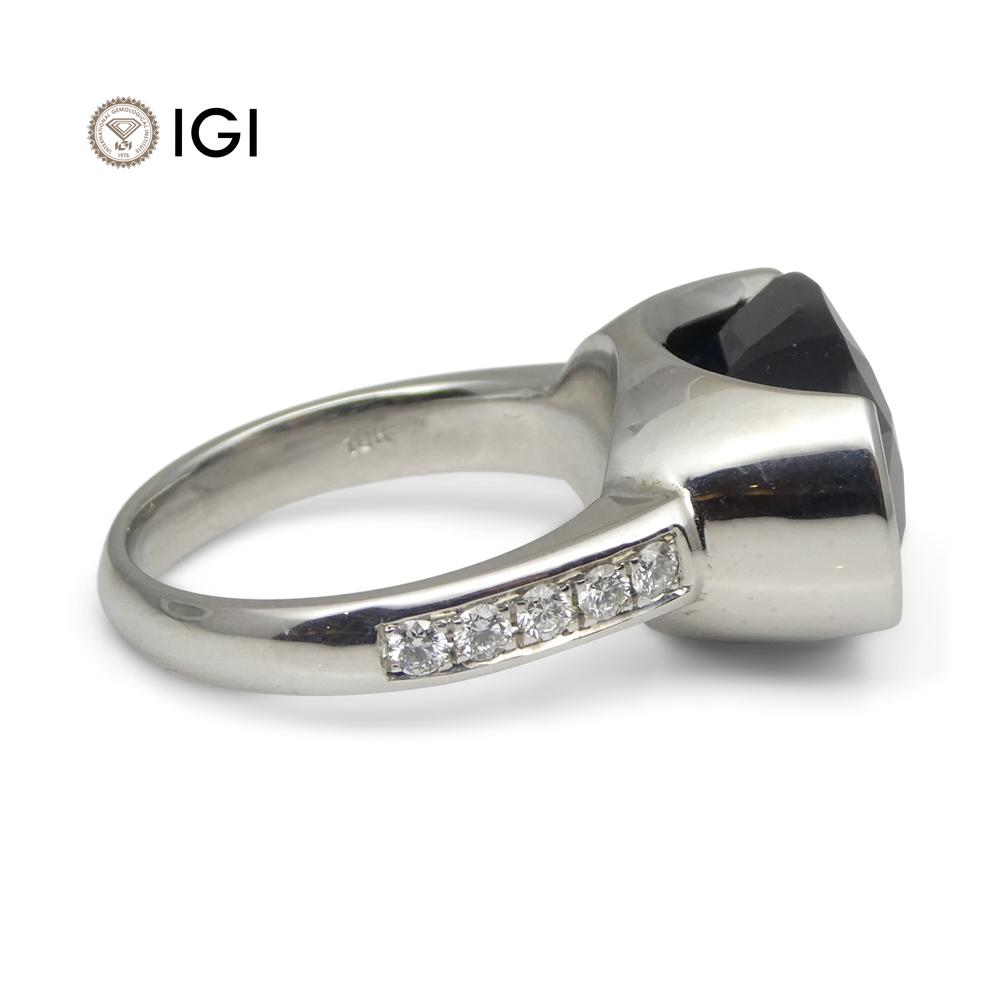 Fine Quality 12.21ct IGI Certified Unheated Blue Sapphire & Diamond Ring in 18kt White Gold - Skyjems Wholesale Gemstones