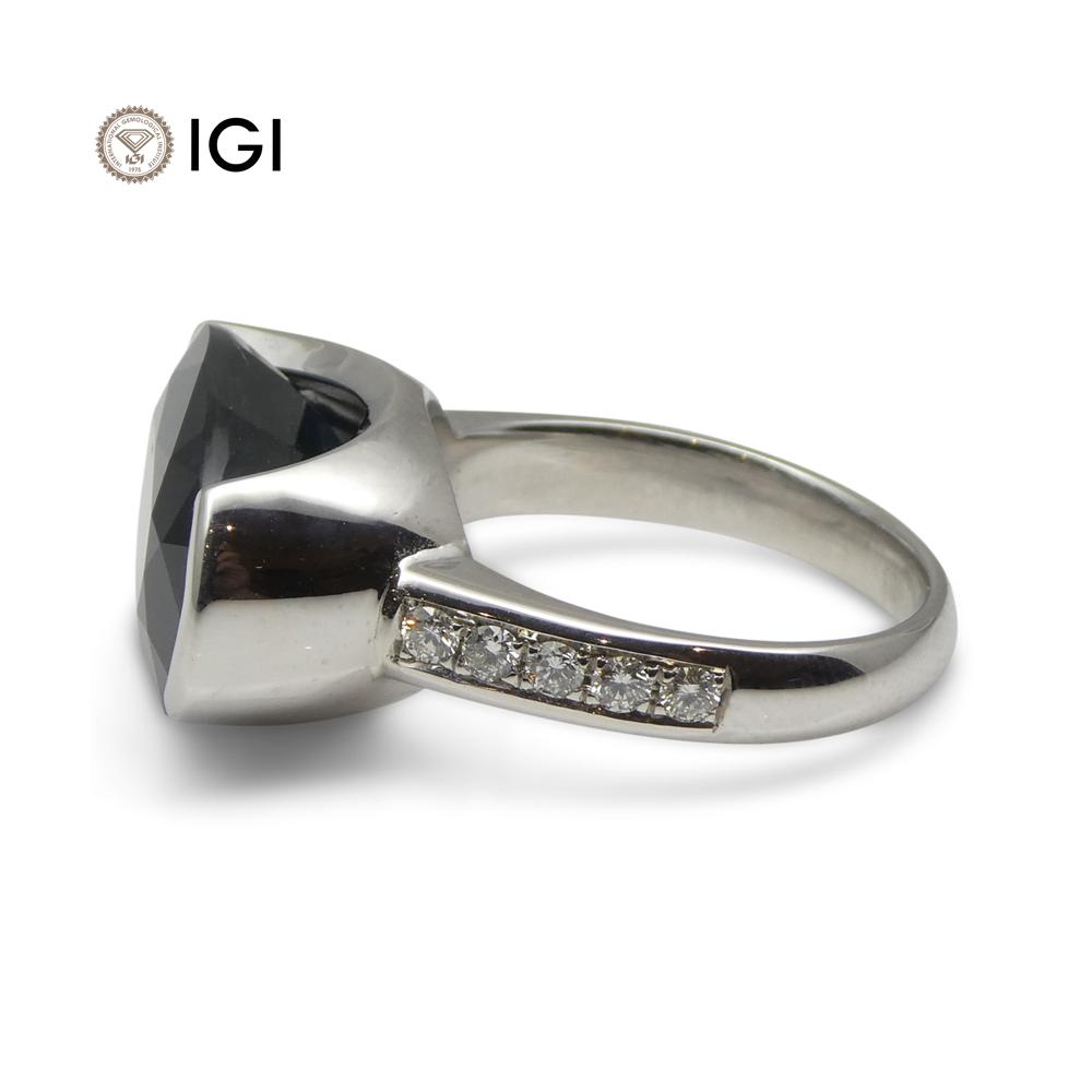 Fine Quality 12.21ct IGI Certified Unheated Blue Sapphire & Diamond Ring in 18kt White Gold - Skyjems Wholesale Gemstones