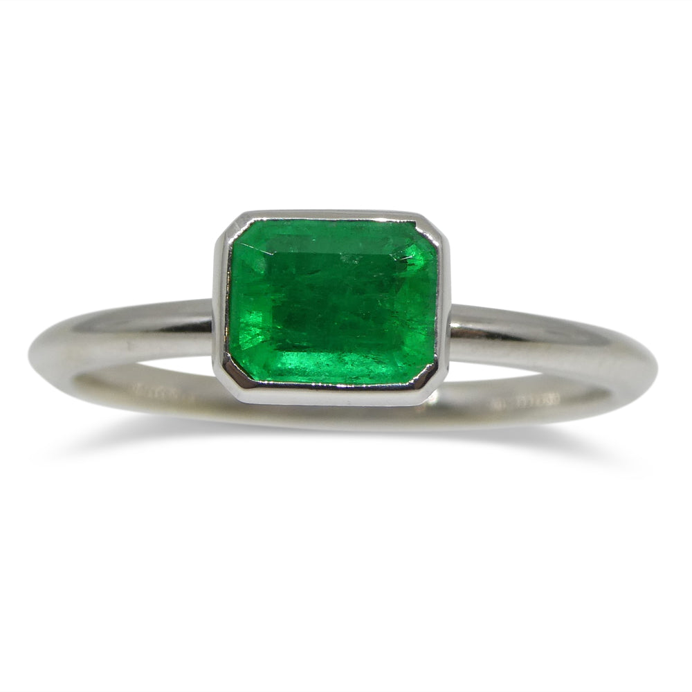 Dainty Colombian emerald octagon-cut stacker ring in 14k white gold by SkyJems, elegant green gemstone jewelry
