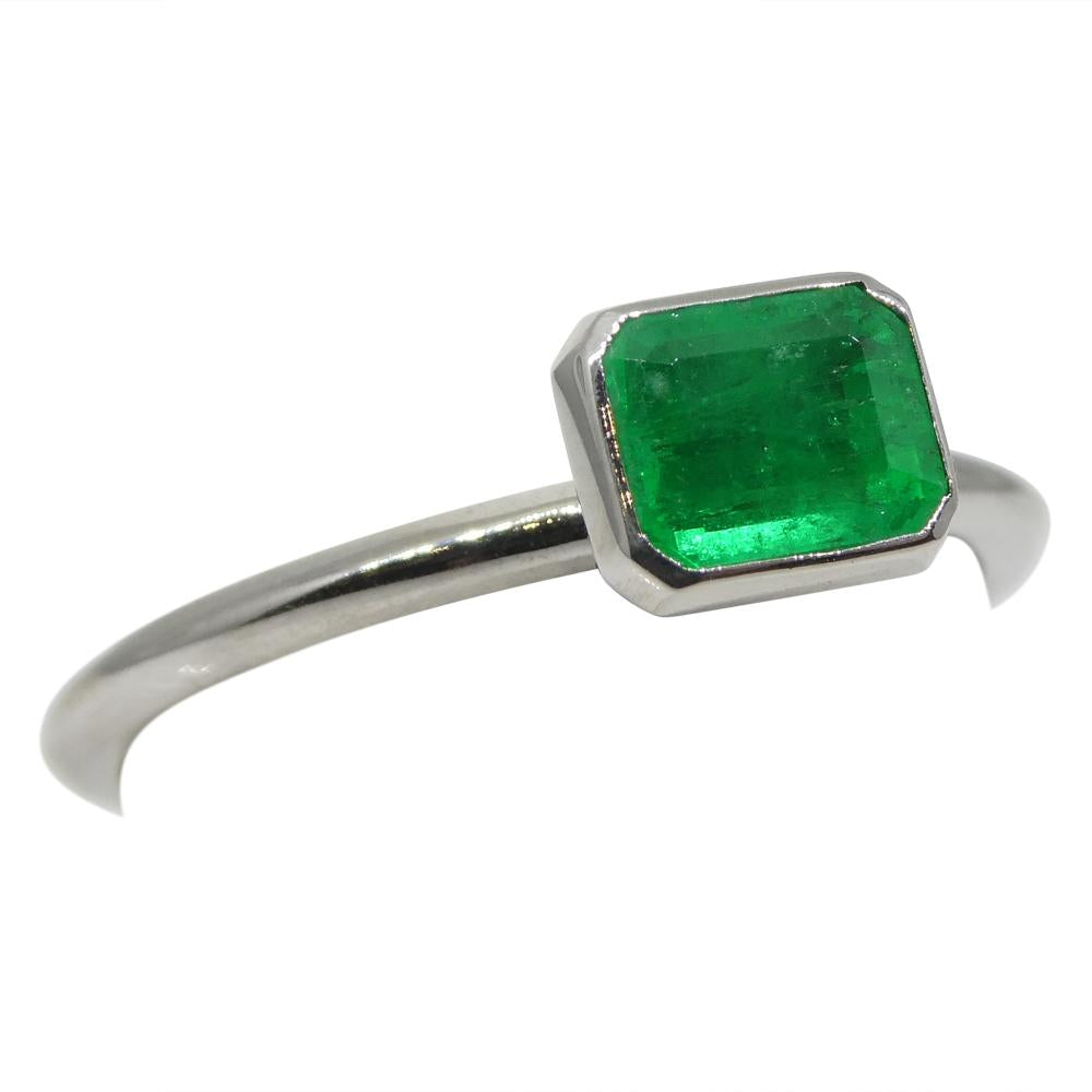 Dainty Colombian emerald octagon-cut stacker ring in 14k white gold by SkyJems, elegant green gemstone jewelry