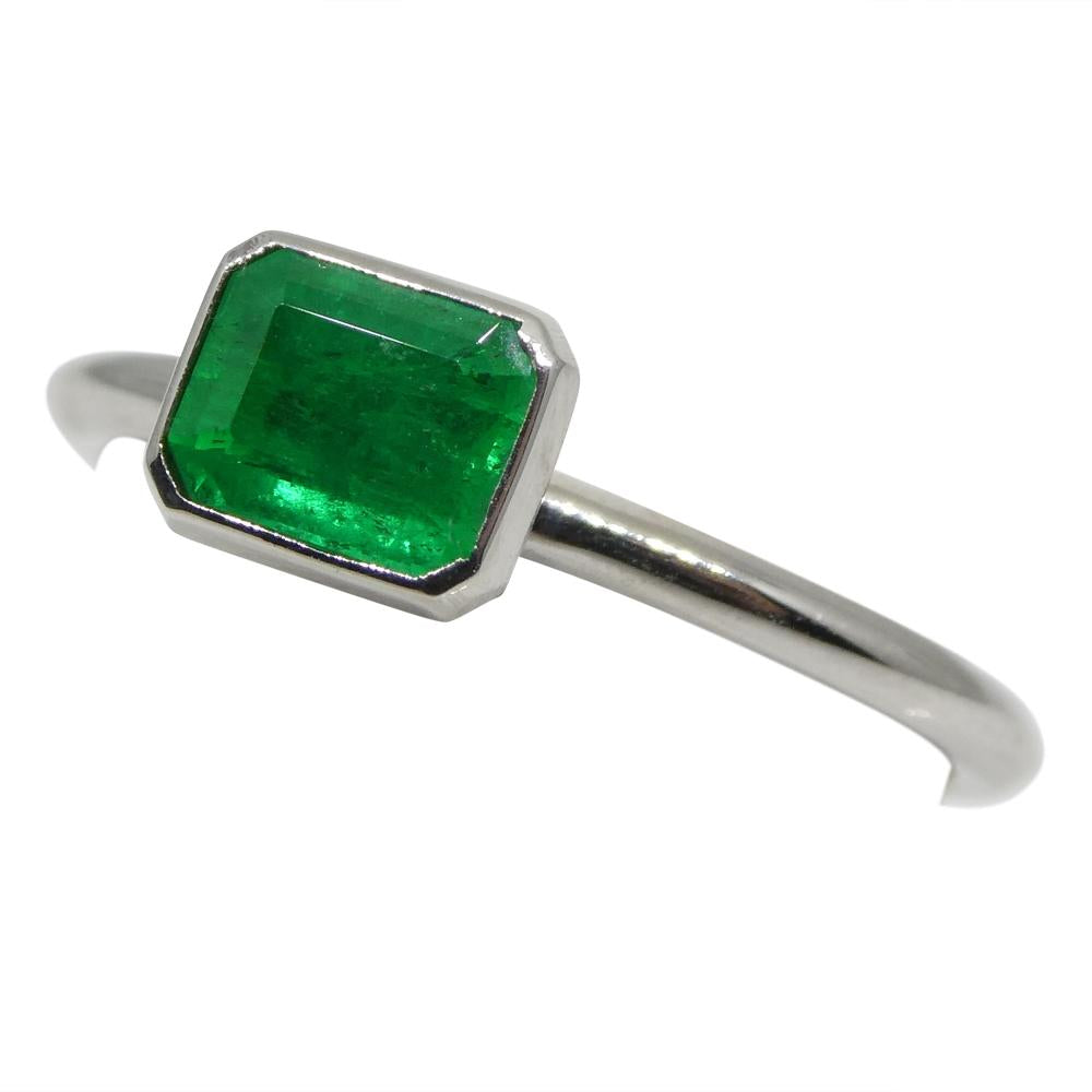 Dainty Colombian emerald octagon-cut stacker ring in 14k white gold by SkyJems, elegant green gemstone jewelry