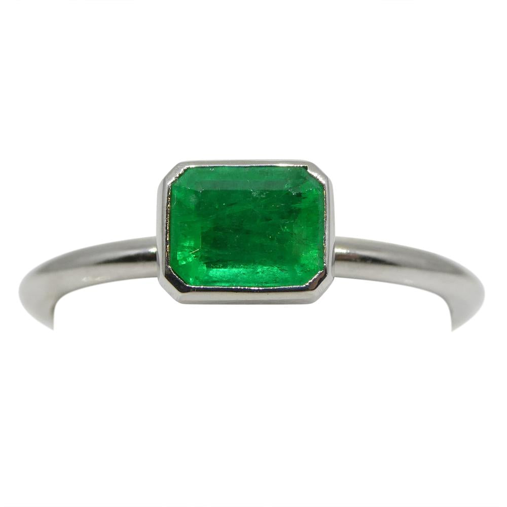 Dainty Colombian emerald octagon-cut stacker ring in 14k white gold by SkyJems, elegant green gemstone jewelry