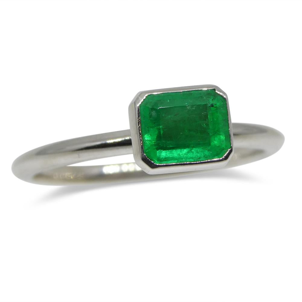 Dainty Colombian emerald octagon-cut stacker ring in 14k white gold by SkyJems, elegant green gemstone jewelry