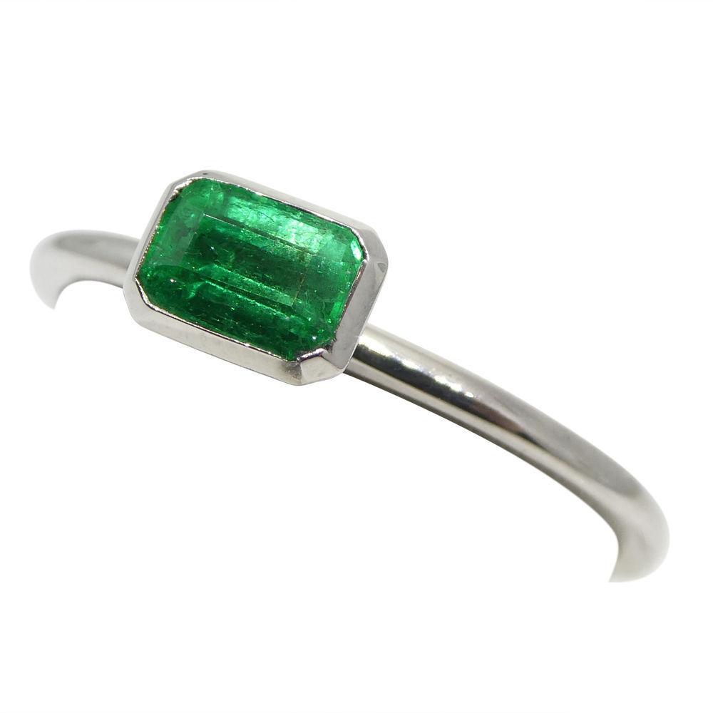 0.39ct Colombian Octagon Emerald Stacker Ring in 10kt White Gold by SkyJems - Dainty Green Gemstone Jewelry