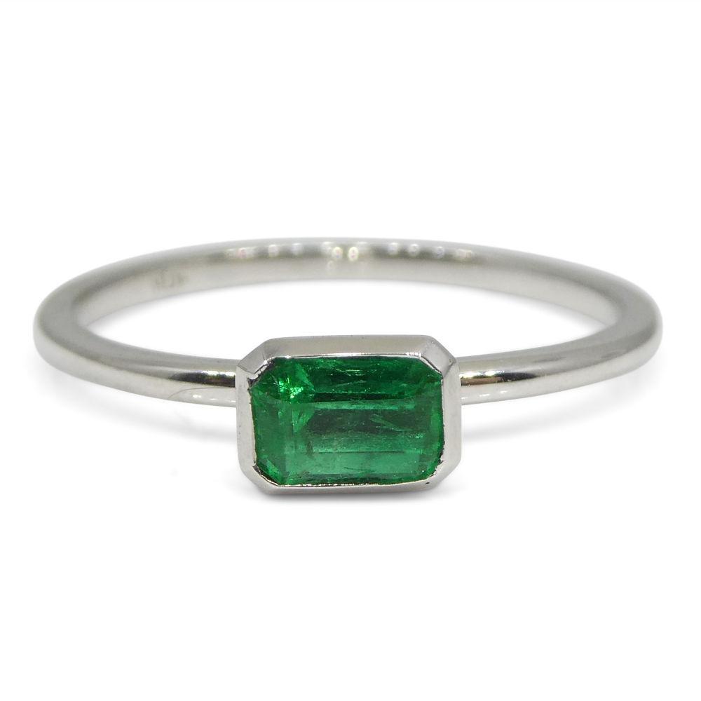 Dainty 0.39ct Colombian Emerald Octagon-Cut Stacker Ring in 10kt White Gold by SkyJems Canada